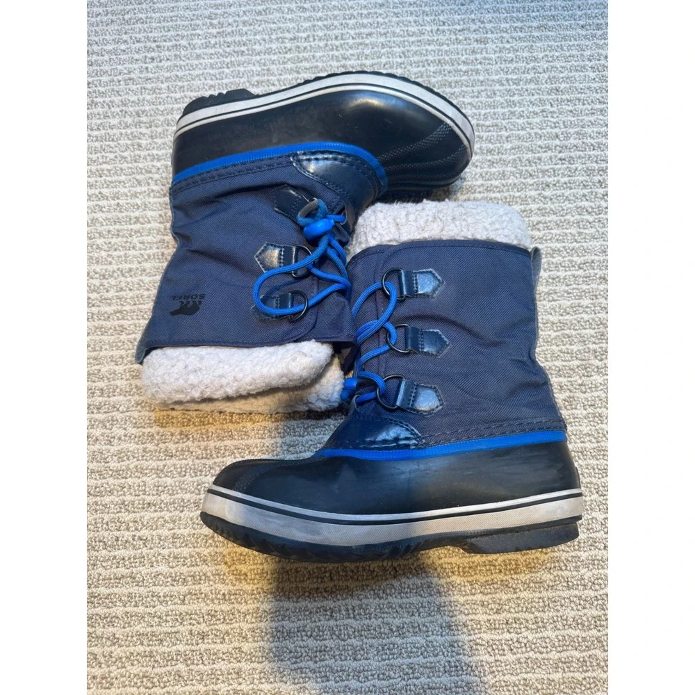 Sorel Winter Snow Boots Size 3‎ Navy Blue Insulated Rubber Duck Boots Faux Fur